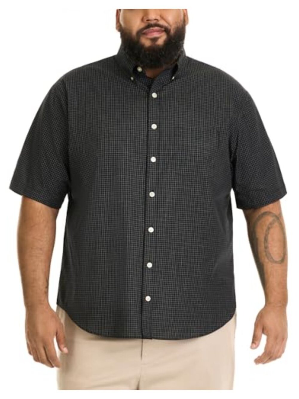 Wrinkle Free Short Sleeve Button Down Check Shirt - Big & Tall